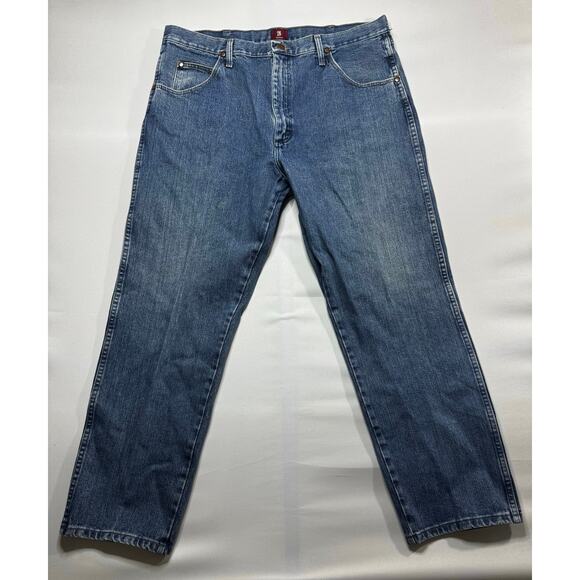 Wrangler 31MWZGK Men's Relaxed Fit Straight Leg Blue Jeans - Size 38x30.5 - Picture 1 of 5